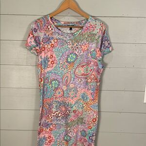 Talbots Colorful Paisley Print tee shirt Dress NWT woman’s size large
